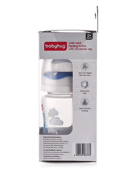 Babyhug Anti Colic Feeding Bottle Hippo Shape Blue - 125 ml