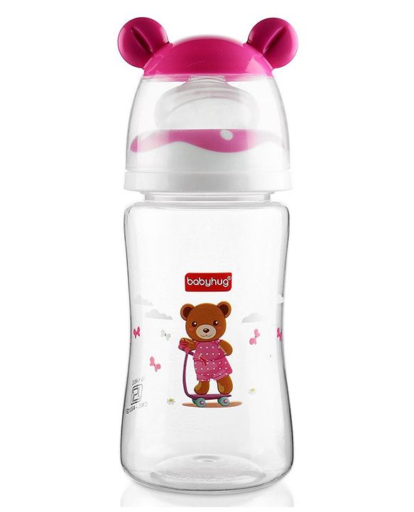 Babyhug Anti Colic Feeding Bottle Bear Shape Pink - 250 ml
