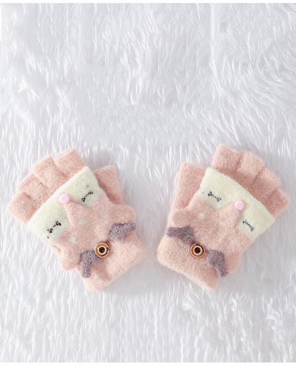 Babyhug Woollen Gloves Animal Design - Pink
