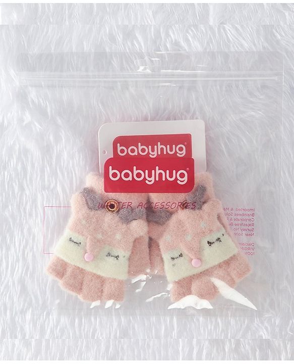 Babyhug Woollen Gloves Animal Design - Pink