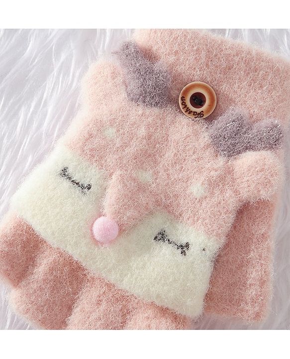 Babyhug Woollen Gloves Animal Design - Pink