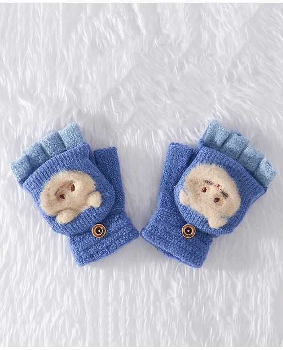 Babyhug Woollen Gloves Animal Applique - Blue