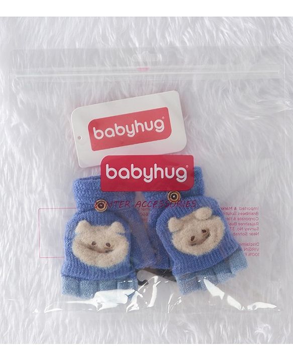 Babyhug Woollen Gloves Animal Applique - Blue
