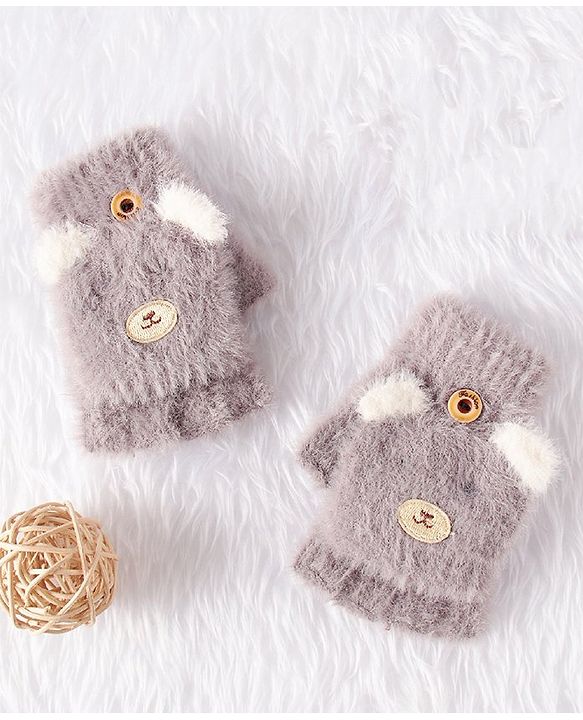 Babyhug Woollen Gloves Bear Design - Grey