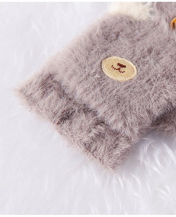 Babyhug Woollen Gloves Bear Design - Grey