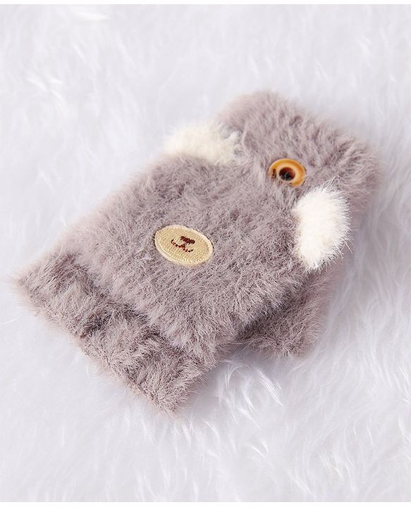 Babyhug Woollen Gloves Bear Design - Grey