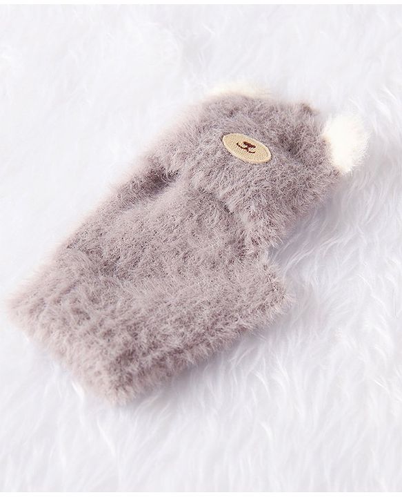 Babyhug Woollen Gloves Bear Design - Grey