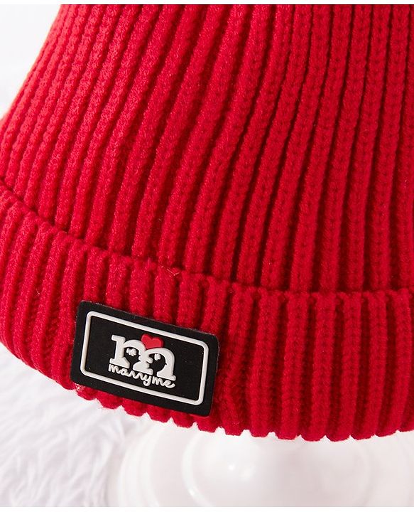 Babyhug Woollen Cap & Gloves With Muffler Pom Pom Detailing Red - Diameter 12 cm