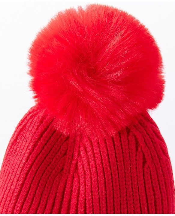 Babyhug Woollen Cap & Gloves With Muffler Pom Pom Detailing Red - Diameter 12 cm