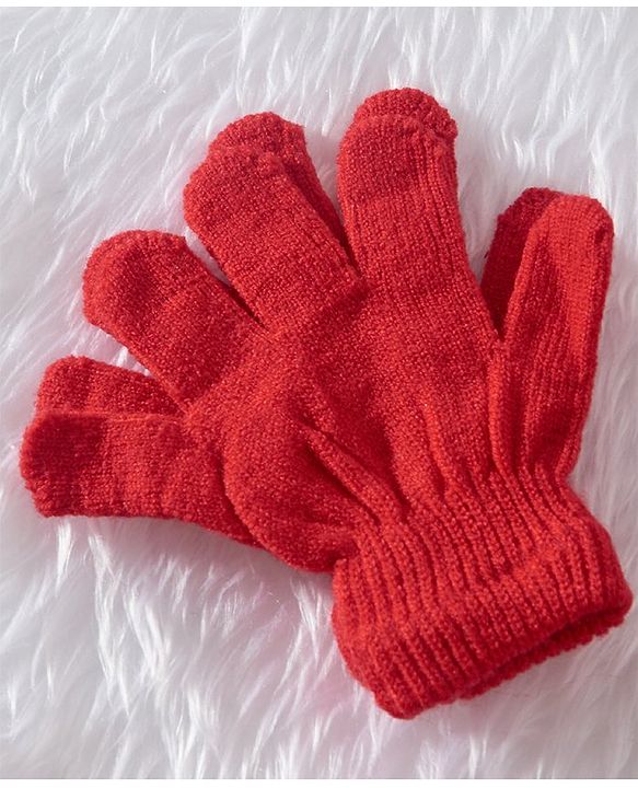 Babyhug Woollen Cap & Gloves With Muffler Pom Pom Detailing  Red - Diameter 11 cm