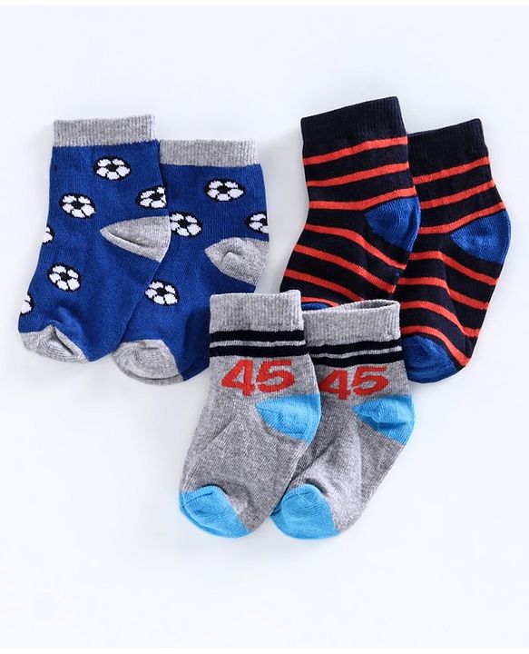 Cute Walk by Babyhug Anti Bacterial Ankle Length Socks Pack of 3 - Grey Blue