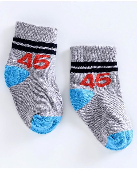 Cute Walk by Babyhug Anti Bacterial Ankle Length Socks Pack of 3 - Grey Blue