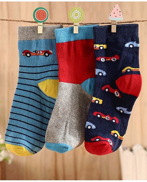 Cute Walk by Babyhug Anti Bacterial Ankle Length Sock Dinosaur Design Pack of 3 - Blue Red