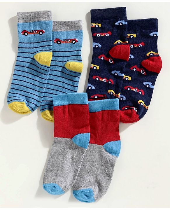 Cute Walk by Babyhug Anti Bacterial Ankle Length Sock Dinosaur Design Pack of 3 - Blue Red