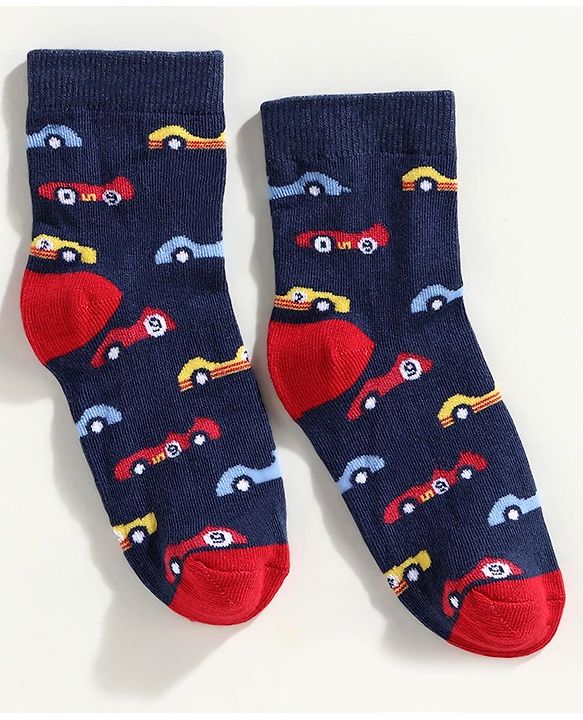Cute Walk by Babyhug Anti Bacterial Ankle Length Sock Dinosaur Design Pack of 3 - Blue Red