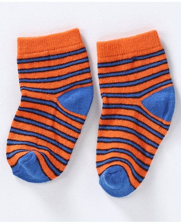 Cute Walk by Babyhug Anti-bacterial Stripes & Space Design Socks Set of 3 - Orange Blue Grey
