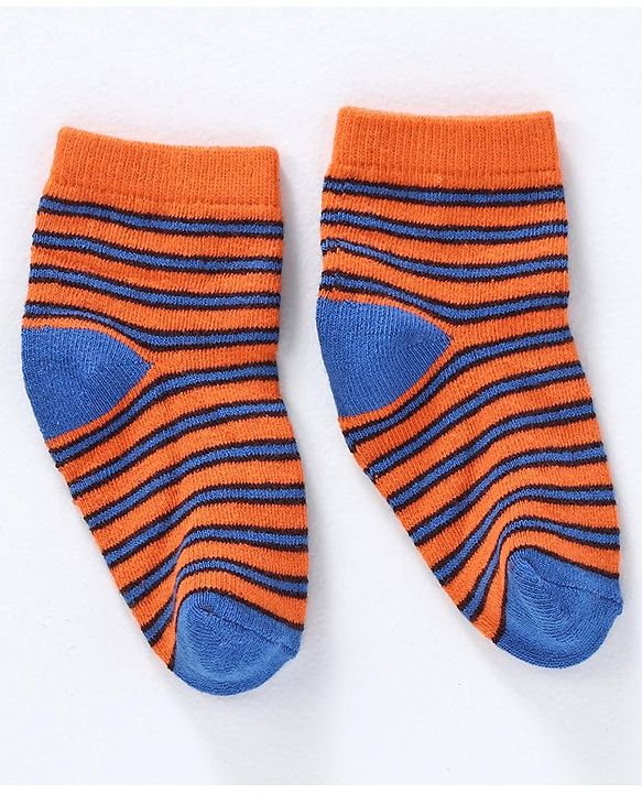 Cute Walk by Babyhug Anti-bacterial Stripes & Space Design Socks Set of 3 - Orange Blue Grey