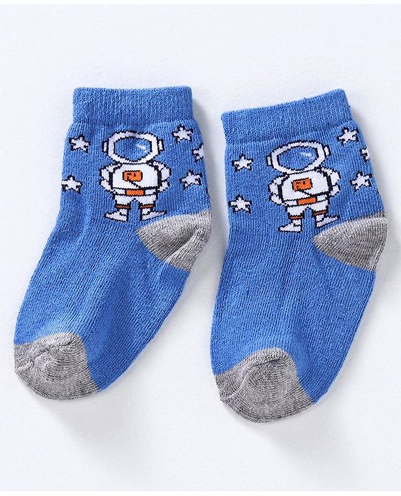 Cute Walk by Babyhug Anti-bacterial Stripes & Space Design Socks Set of 3 - Orange Blue Grey