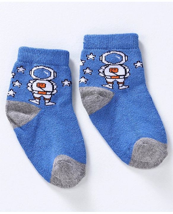 Cute Walk by Babyhug Anti-bacterial Stripes & Space Design Socks Set of 3 - Orange Blue Grey