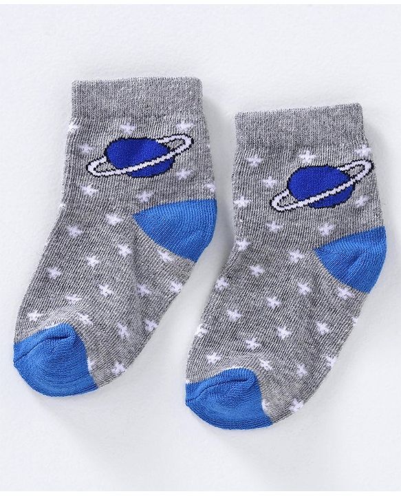 Cute Walk by Babyhug Anti-bacterial Stripes & Space Design Socks Set of 3 - Orange Blue Grey