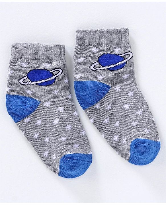 Cute Walk by Babyhug Anti-bacterial Stripes & Space Design Socks Set of 3 - Orange Blue Grey