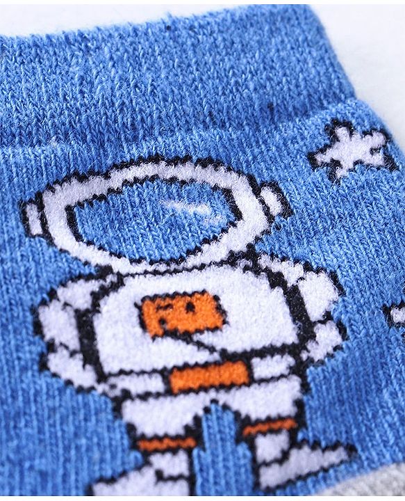 Cute Walk by Babyhug Anti-bacterial Stripes & Space Design Socks Set of 3 - Orange Blue Grey