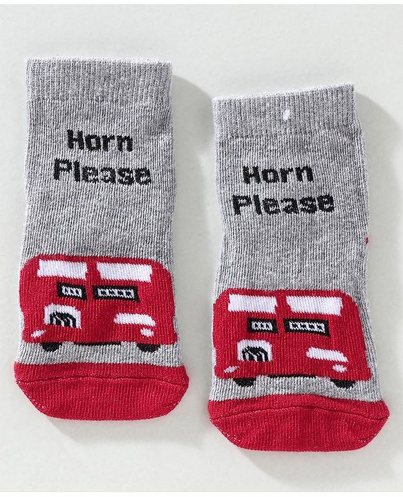 Cute Walk by Babyhug Ankle Length Anti Bacterial Socks Vehicle Design Pack of 3 - Blue Grey