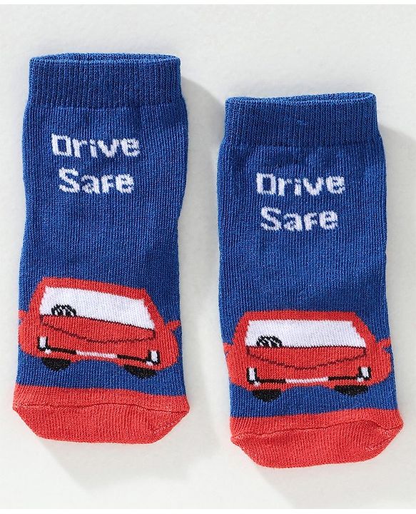 Cute Walk by Babyhug Ankle Length Anti Bacterial Socks Vehicle Design Pack of 3 - Blue Grey