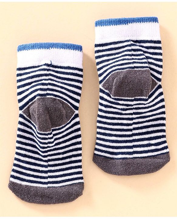 Cute Walk by Babyhug Antibacterial Ankle Length Socks Multi Design Pack of 3 Pairs - Red Blue Grey