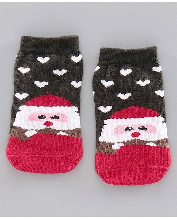 Cute Walk by Babyhug Antibacterial Ankle Length Socks Snow Man & Santa Design Pack of 3 - Pink White Grey