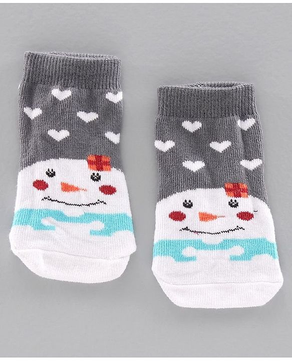 Cute Walk by Babyhug Antibacterial Ankle Length Socks Snow Man & Santa Design Pack of 3 - Pink White Grey
