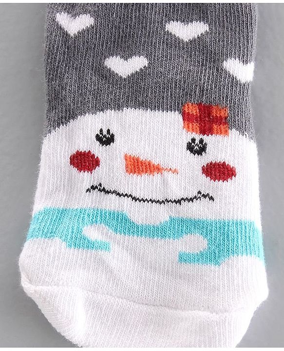 Cute Walk by Babyhug Antibacterial Ankle Length Socks Snow Man & Santa Design Pack of 3 - Pink White Grey