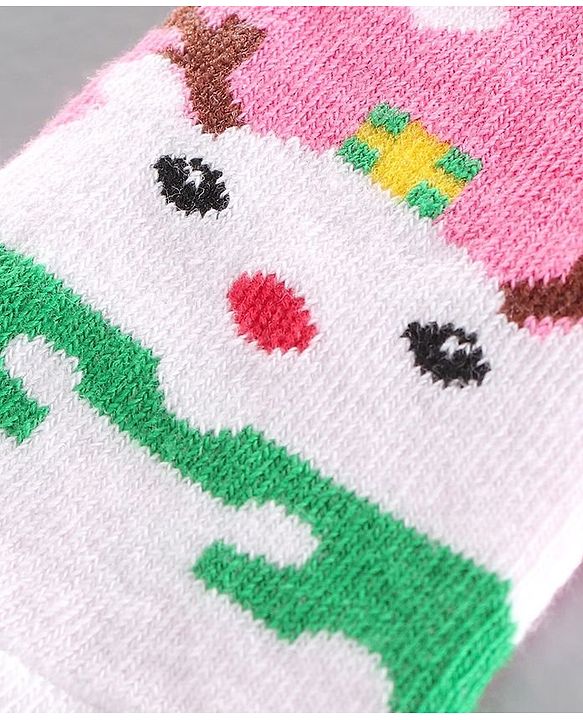 Cute Walk by Babyhug Antibacterial Ankle Length Socks Snow Man & Santa Design Pack of 3 - Pink White Grey