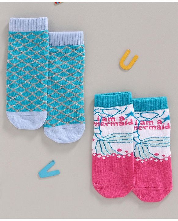 Cute Walk by Babyhug Anti Bacterial Ankle Length  Socks Multi Design Pack of 2 - Blue