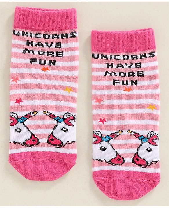 Cute Walk by Babyhug Anti Bacterial Ankle Length Socks Unicorn Design Pack of 2 - Pink Grey
