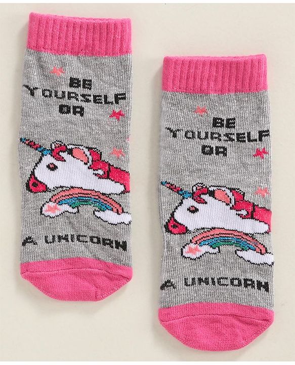 Cute Walk by Babyhug Anti Bacterial Ankle Length Socks Unicorn Design Pack of 2 - Pink Grey