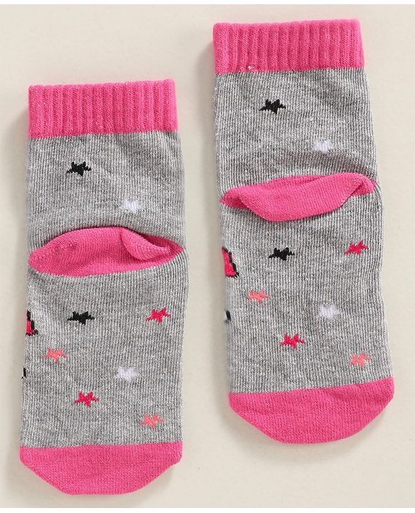 Cute Walk by Babyhug Anti Bacterial Ankle Length Socks Unicorn Design Pack of 2 - Pink Grey