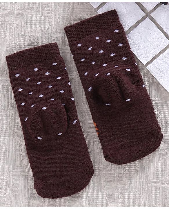 Cute Walk by Babyhug Anti-bacterial Dotted Socks Tiger Design - Brown