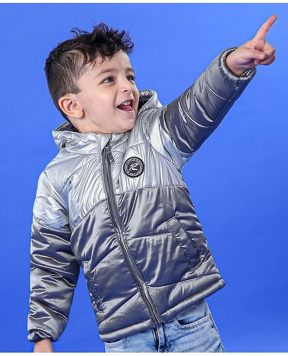Babyhug Full Sleeves Hooded Winter Wear Padded Jacket - Silver Grey