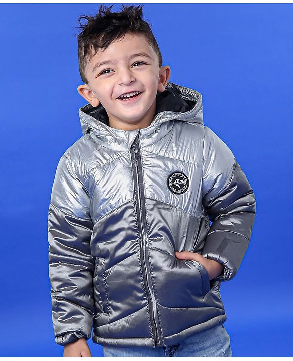 Babyhug Full Sleeves Hooded Winter Wear Padded Jacket - Silver Grey