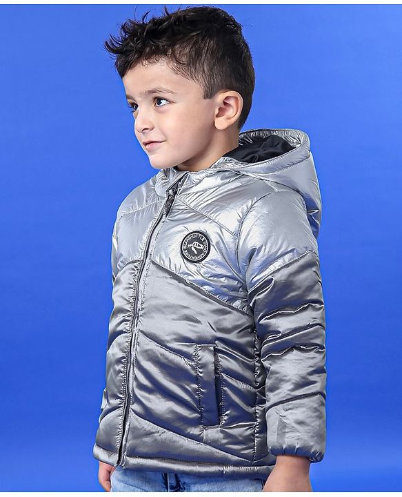 Babyhug Full Sleeves Hooded Winter Wear Padded Jacket - Silver Grey