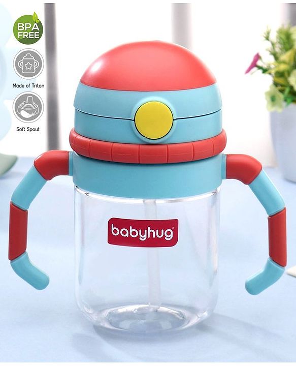 Babyhug Twin Handle Tritan Straw SipperRed - 380 ml