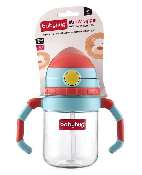 Babyhug Twin Handle Tritan Straw SipperRed - 380 ml