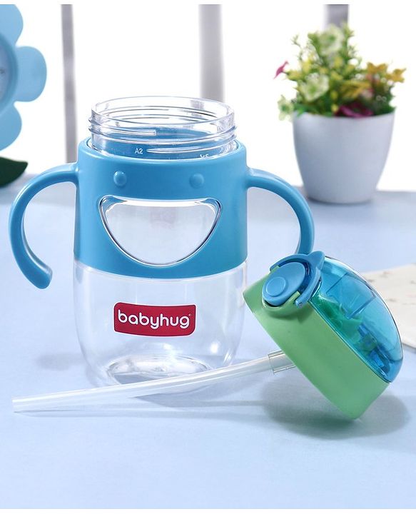Babyhug Straw Sipper with Twin Handles Blue - 450 ml