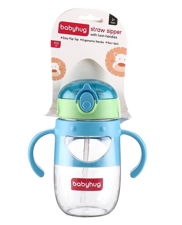Babyhug Straw Sipper with Twin Handles Blue - 450 ml
