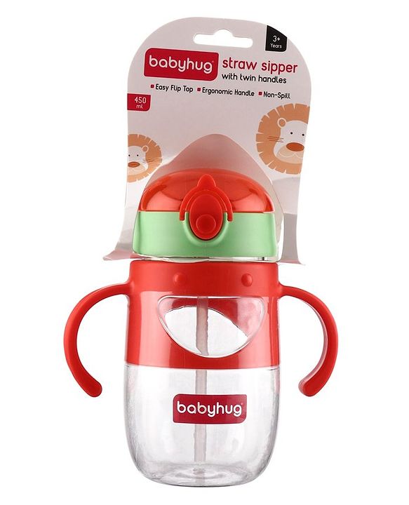 Babyhug Straw Sipper with Twin Handles Blue - 450 ml