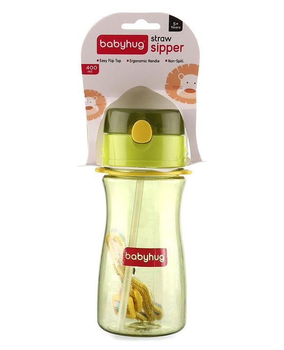 Babyhug Straw Sipper with Carrying Strap Green - 400 ml