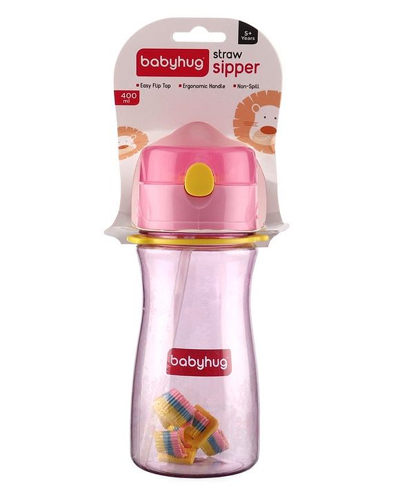 Babyhug Straw Sipper with Carrying Strap Pink - 400 ml