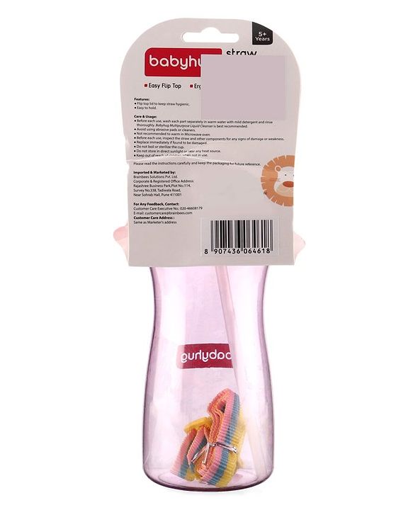 Babyhug Straw Sipper with Carrying Strap Pink - 400 ml