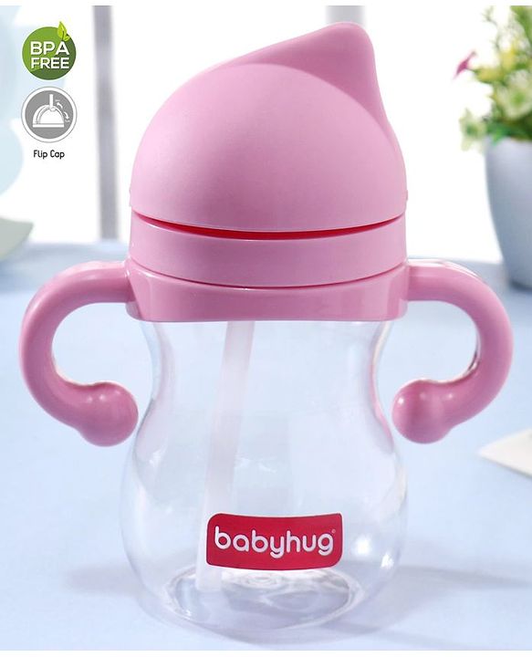 Babyhug Straw Sipper with Twin Handle Pink - 350 ml